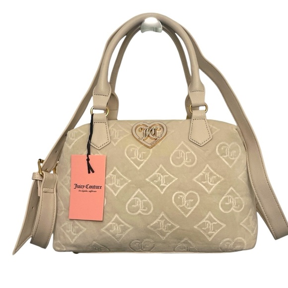 NWT Juicy Couture Glitzed Out Cream Crossbody Velour Satchel Bag Purse - Picture 1 of 9
